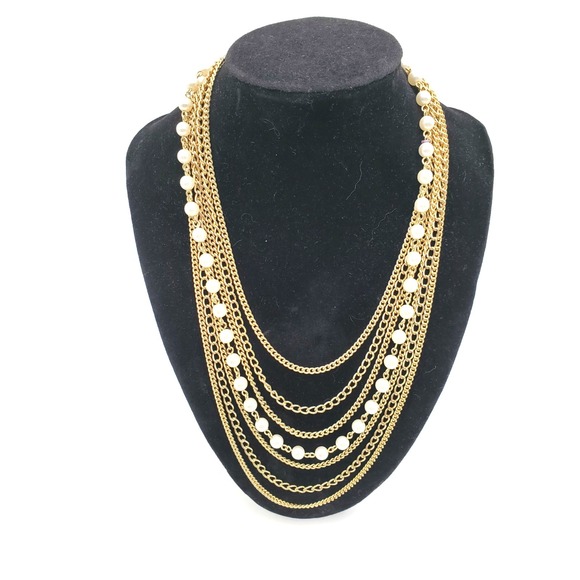 The Unbranded Brand Jewelry - Vintage 30" Seven Strand Faux Pearl & Gold Tone Chain Necklace